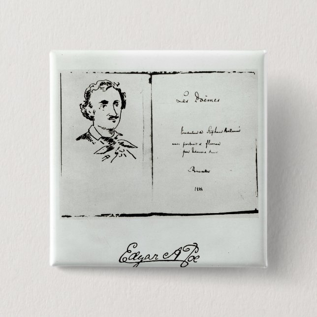 Title Page of 'Les Poemes' by Edgar Allan Poe 2 Inch Square Button (Front)