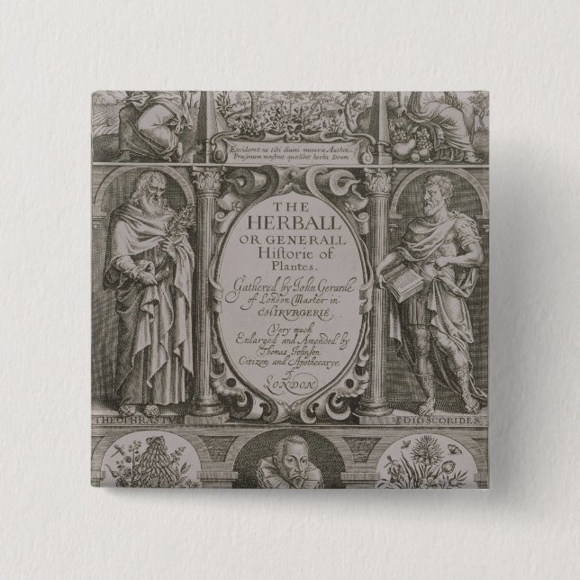 Title page to the second edition of 'The Herball' 2 Inch Square Button (Front)