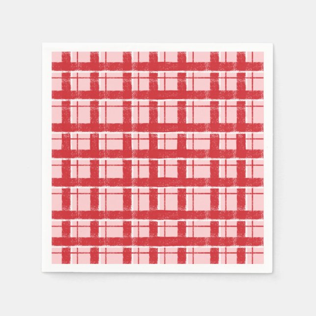 Title  Pink & Red Textured Plaid Pattern | Classic Napkin (Front)
