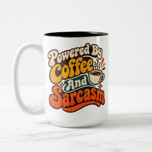 **Title:** Powered by Coffee and Sarcasm Funny Cof Two-Tone Coffee Mug