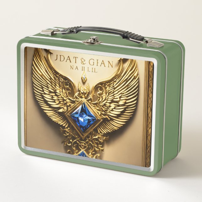 ### Title: **Regal Eagle: Diamond and Gold Lunchbo Metal Lunch Box (Front)