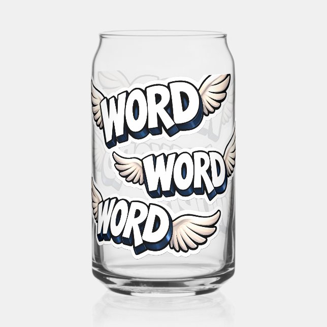 Title retro word 3-D graffiti angel wing and cool Can Glass (Front)