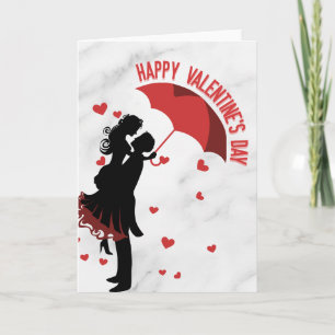 Title: Romantic Couple Under Umbrella Happy Valent Card