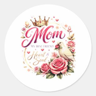 🌸 Title (SEO + Trending) Mom Crown Rose Design – Classic Round Sticker
