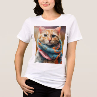 Title: Stylish Cat in a Cozy Scarf Tri-Blend Shirt