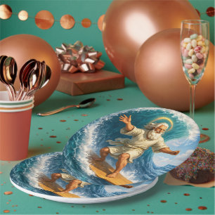Title surfing Moses biblical art party paper plate