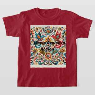 Title: Vibrant Folk Art Floral Pattern T-Shirt