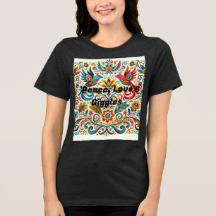 Title: Vibrant Folk Art Floral Pattern T-Shirt Tri-Blend Shirt