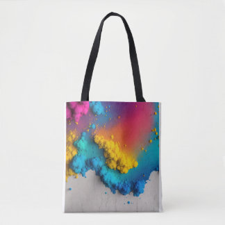 Title: "Vibrant Gradient Splash on White Concrete Tote Bag