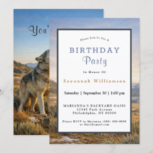 Title Wildlife Howling Gray Wolf Birthday Invitation