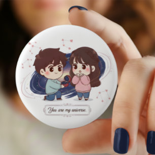 Title: "You Are My Universe" Cute Couple Proposing 1 Inch Round Button