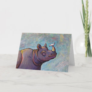 Titled:  Gossip - Rhinoceros rhino bird art Card
