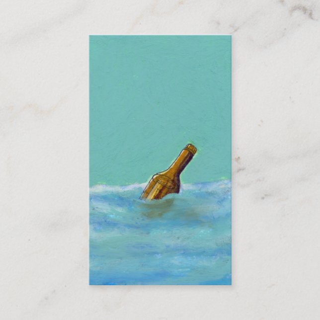 Titled:  Message - bottle at sea drawing ART Business Card (Front)