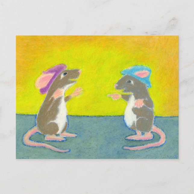 Titled:  Rats in Hats - Fun silly happy rodent ART Postcard (Front)