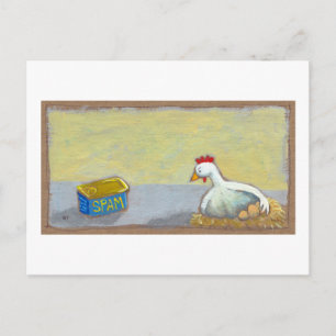 Titled: Spam and Eggs - fun breakfast art chicken Postcard