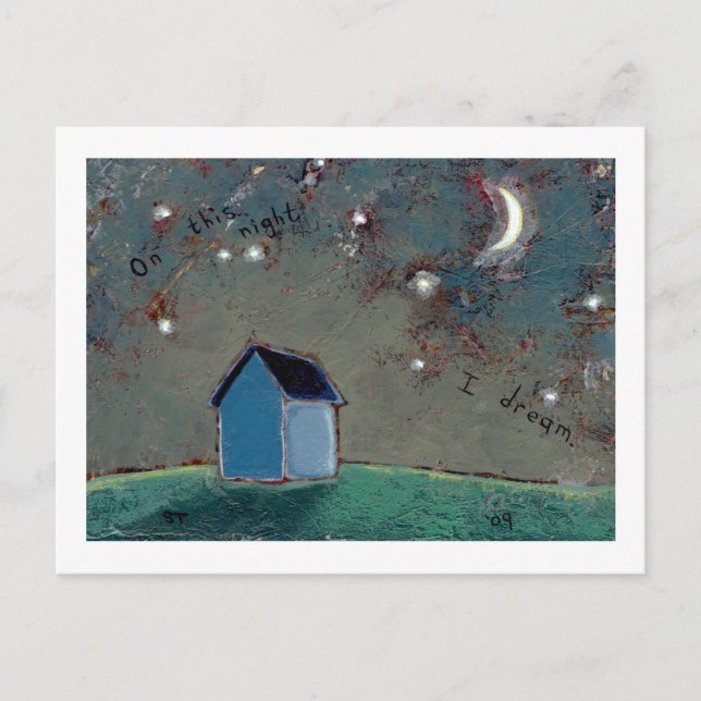Titled:  Tiny Art #593 - Stars moon house dream Postcard (Front)