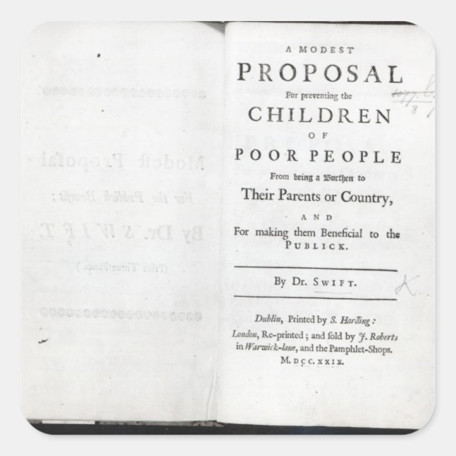 Titlepage to 'A Modest Proposal' Square Sticker (Front)