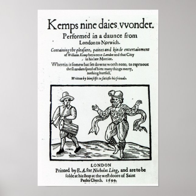 Titlepage to William Kemp's Poster (Front)