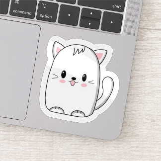 Titre : Autocollant de chat blanc kawaii mignon - 