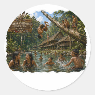 TITRE ENFANTS DAYAK RIVIÈRE AMUSANTE AUTOCOLLANT B