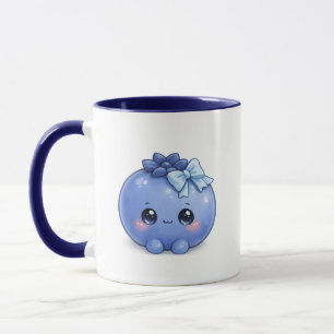 Titre : Mug à café bleu myrtille kawaii mignon