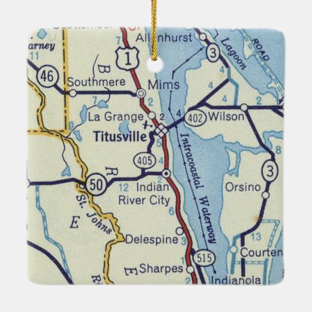 Titusville FL Vintage Map Ceramic Ornament (Back)
