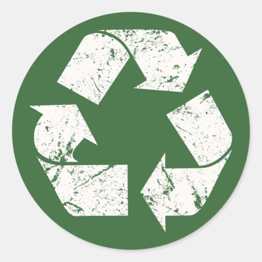 TJED Vintage White Recycle Sign On Green Classic Round Sticker