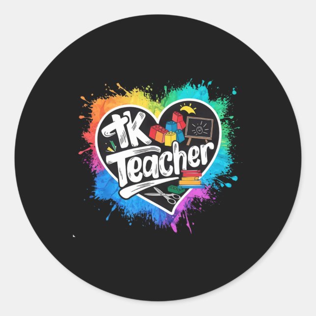 Tk Teacher Transitional Kindergarten Heart Back To Classic Round Sticker (Front)