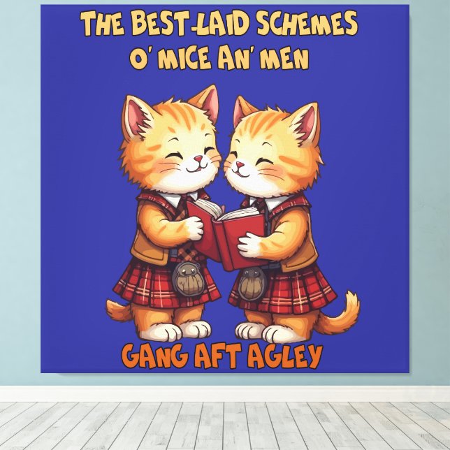 To A Mouse Orange Cats Reciting Burns Canvas Print (Insitu(Wood Floor))