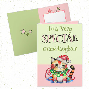 To a Very Special Granddaughter at Christmas pink Holiday Card