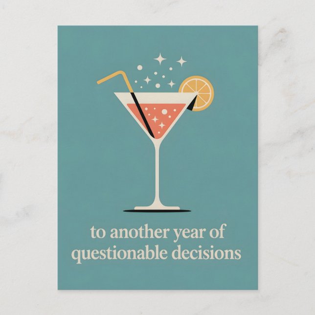 To Another Year of Questionable Decisions Design Holiday Postcard (Front)