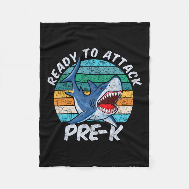 To Attack Pre-k Shark First Day Of Preschool  Fleece Blanket (Front)