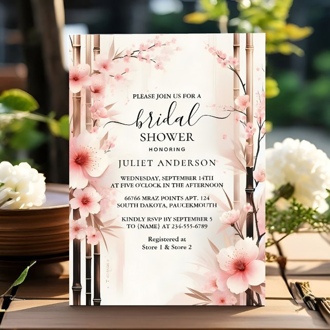 To Bamboo Pink Sakura Cherry Blossom Bridal Shower Invitation (Creator Uploaded)