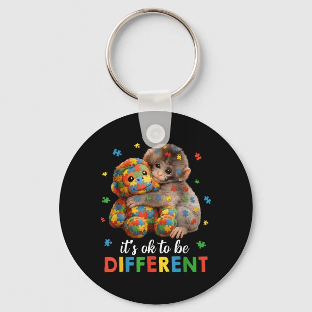 to Be Different Autism Awareness Monkey Punch Keychain (Front)