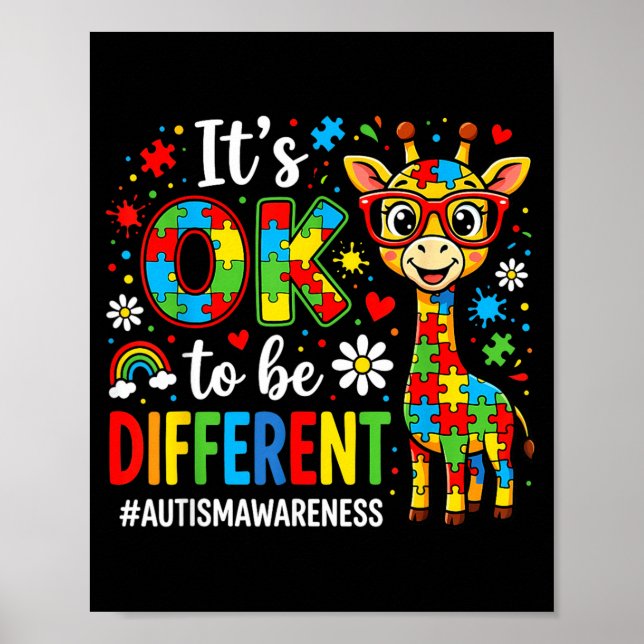 to Be Different Giraffe Puzzle Autism Awareness Poster (Front)