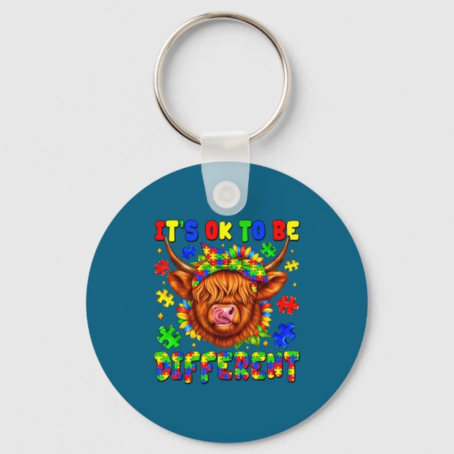 To be different highland cow puzzle autism keychain (Front)