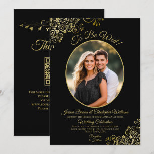 To Be Wed Black & Gold QR Code & Photo Wedding Invitation