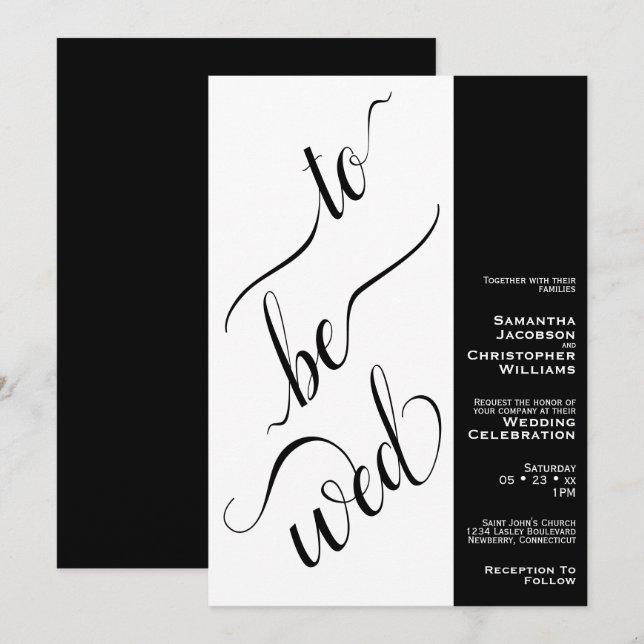 To Be Wed Minimal 2 Pane Black & White Wedding Invitation (Front/Back)