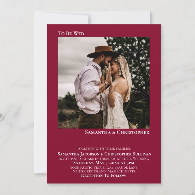 To Be Wed Minimalist Cranberry Red Photo Wedding Invitation (Front)