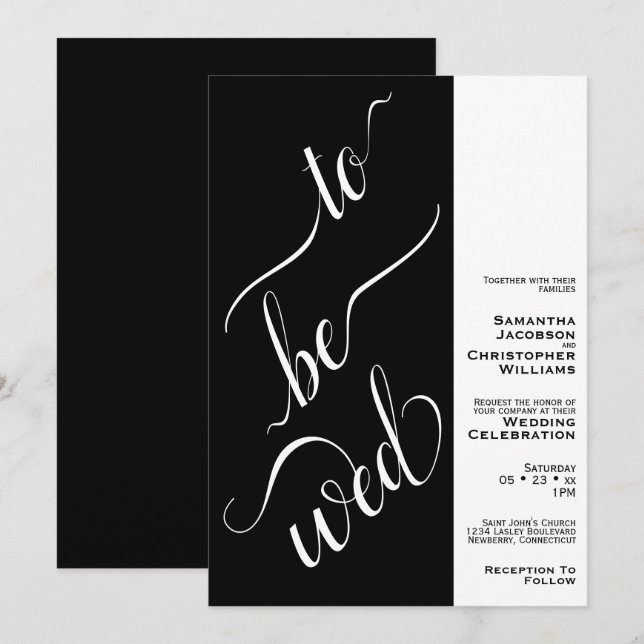 To Be Wed Modern Minimal Black & White Wedding Invitation (Front/Back)