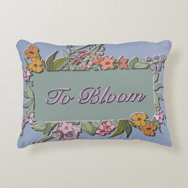 To Bloom - Periwinkle Blue in a flowered frame Accent Pillow (Front)