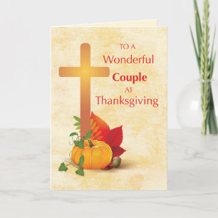 To Couple at Thanksgiving with Cross and Pumpkin Card