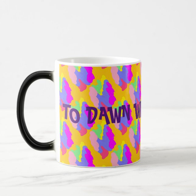 To Dawn with love purple yellow tiny puffs pattern Magic Mug (Left)