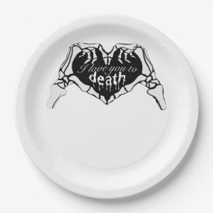 To Death  - Skeleton Hand Heart Paper Plate