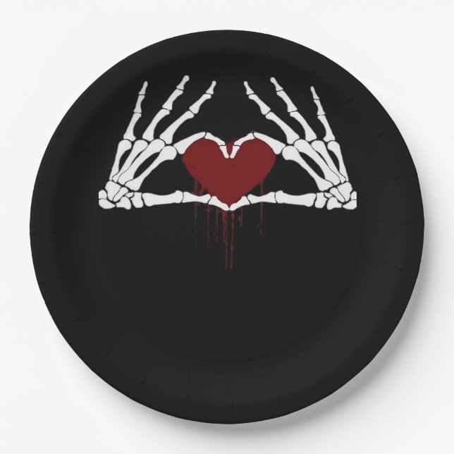 To Death  - Skeleton Heart Hands Paper Plate (Front)