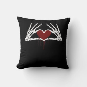To Death - Skeleton Heart Hands Throw Pillow