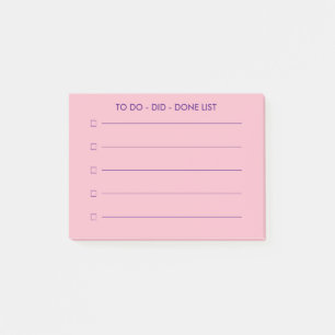 To do did done list small pink lined checkboxes post-it notes