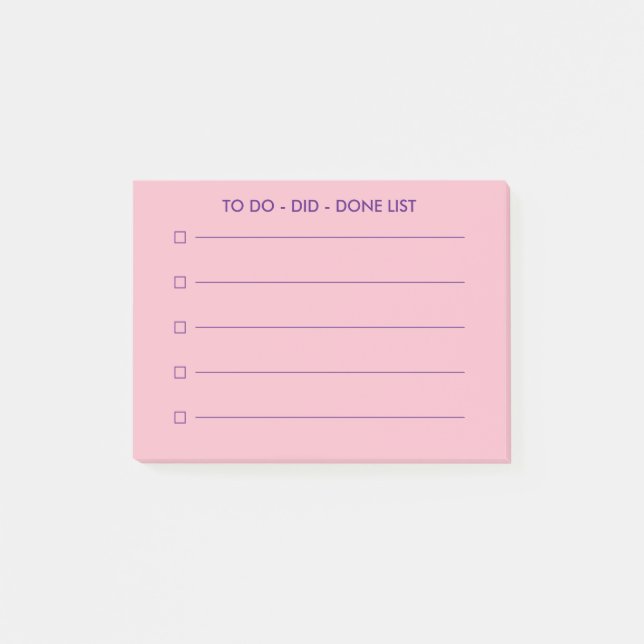 To do did done list small pink lined checkboxes post-it notes (Front)