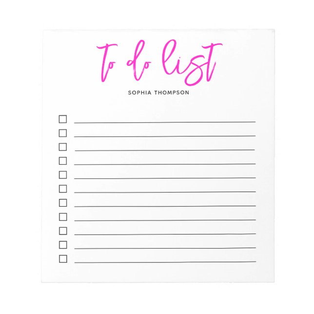 To Do List Brush Script Pink Notepad (Front)