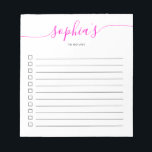 To Do List Chic Script Bright Pink Notepad<br><div class="desc">Simple To Do List with your name and chic script.</div>